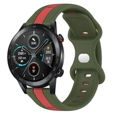 Per Honor Magic Watch 2 46mm 20mm Cinturino in silicone bicolore con fibbia a farfalla (rosso + verde militare)