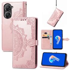 Per Asus Zenfone 9 Custodia in pelle goffrata fiore mandala (oro rosa)