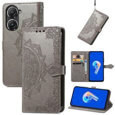 Per Asus Zenfone 9 Custodia in pelle goffrata fiore mandala (grigio)
