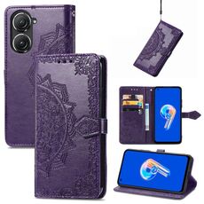 Per Asus Zenfone 9 Custodia in pelle goffrata fiore mandala (viola)
