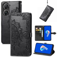 Per Asus Zenfone 9 Custodia in pelle goffrata fiore mandala (nero)