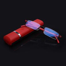 Occhiali da presbite leggeri anti-blu Occhiali da vista per anziani con custodia, grado: 4.00 (rosso)