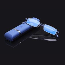 Occhiali da presbite leggeri anti-blu Occhiali da vista per anziani con custodia, grado: 4.00 (blu)