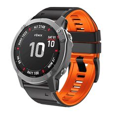 Per cinturino in silicone bicolore Garmin Fenix 7X / 6X / 5X 26mm (nero arancione)