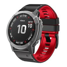 Per cinturino in silicone bicolore Garmin Fenix 7X / 6X / 5X 26mm (nero rosso)