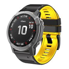 Per cinturino in silicone bicolore Garmin Fenix 7X / 6X / 5X 26mm (nero giallo)