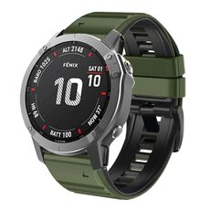Per cinturino in silicone bicolore Garmin Fenix 7X / 6X / 5X 26mm (verde militare + nero)