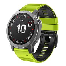 Per cinturino in silicone bicolore Garmin Fenix 7X / 6X / 5X 26mm (verde lime + nero)