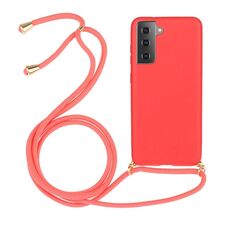 Per Samsung Galaxy S23+ 5G Materiale paglia di grano + Custodia protettiva in TPU con cordino (rosso)