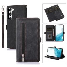 Per Samsung Galaxy S23+ 5G Custodia per telefono in pelle con cerniera per slot per schede con cerniera (nero)