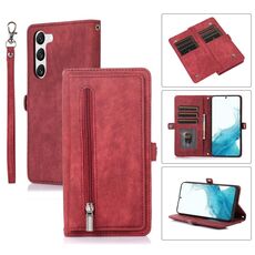 Per Samsung Galaxy S23 + 5G Custodia per telefono in pelle con cerniera per slot per schede con cerniera (rosso)