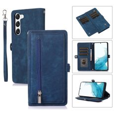 Per Samsung Galaxy S23+ 5G Custodia per cellulare in pelle con cerniera per slot per carte di credito (blu)
