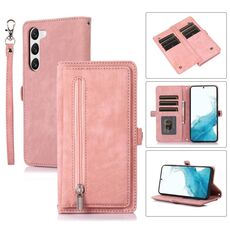 Per Samsung Galaxy S23+ 5G Custodia per cellulare in pelle con cerniera per slot per carte di credito (rosa)