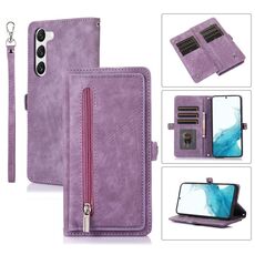 Per Samsung Galaxy S23+ 5G Custodia per telefono in pelle con cerniera per slot per carte di credito (viola)
