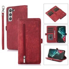 Per Samsung Galaxy S22 5G Custodia per telefono in pelle con cerniera per slot per schede con cerniera (rosso)