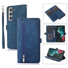Per Samsung Galaxy S22 5G Custodia per cellulare in pelle con cerniera per slot per carte di credito (blu)