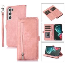 Per Samsung Galaxy S22 5G Custodia per telefono in pelle con cerniera per slot per schede con cerniera (rosa)