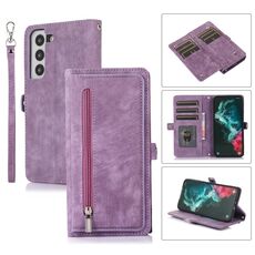 Per Samsung Galaxy S22 5G Custodia per cellulare in pelle con cerniera per slot per carte di credito (viola)
