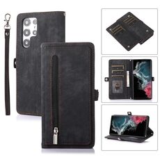 Per Samsung Galaxy S22 Ultra 5G Zipper Card Slot Buckle Wallet Custodia in pelle per telefono (nero)