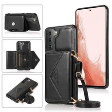 Per Samsung Galaxy S23 + 5G Custodia per cellulare in pelle con porta carte a tracolla (nero)