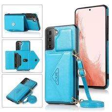 Per Samsung Galaxy S23 + 5G Custodia per cellulare in pelle con porta carte a tracolla (blu)