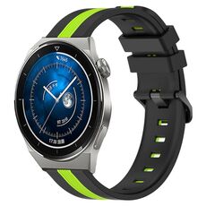 Per Huawei Watch GT3 Pro 46mm 22mm Cinturino in silicone bicolore verticale (nero + verde lime)