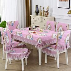 Fodera antiscivolo per tavolo da pranzo/sedia per la casa, dimensioni: 1 fodera per sedia + 1 fodera posteriore (specchio fiore europeo rosa)