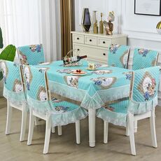 Copertura antiscivolo per tavolo da pranzo/sedia per la casa, dimensioni: tovaglie 150x200 cm (verde specchio fiore europeo)