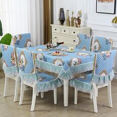 Copertura antiscivolo per tavolo da pranzo/sedia per la casa, dimensioni: tovaglie 150x200 cm (specchio fiore europeo blu)