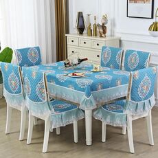 Copertura antiscivolo per tavolo da pranzo/sedia per la casa, dimensioni: tovaglie 150x200 cm (fiore nello specchio blu)