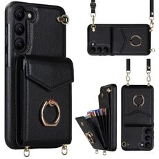 Per Samsung Galaxy S22 + 5G Custodia per cellulare con slot per schede RFID con cordino lungo (nero)