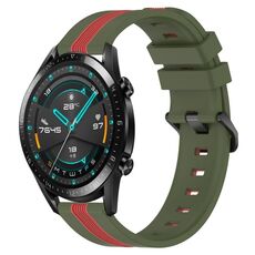 Per Huawei GT2 46mm 22mm Cinturino in silicone bicolore verticale (verde militare + rosso)