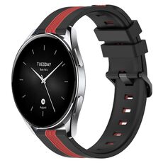 Per Xiaomi MI Watch S2 46mm 22mm Cinturino in silicone bicolore verticale (nero + rosso)