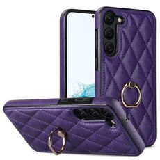 Per Samsung Galaxy S23 5G custodia in pelle PU rombica con supporto ad anello (viola)