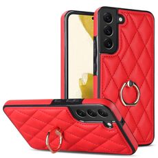 Per Samsung Galaxy S22 + 5G custodia in pelle PU rombica con supporto ad anello (rosso)