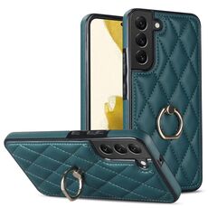 Per Samsung Galaxy S22 + 5G custodia in pelle PU rombica con supporto ad anello (verde)