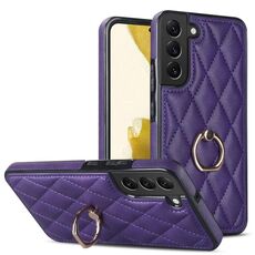 Per Samsung Galaxy S22+ 5G Custodia in pelle PU rombica con supporto ad anello (viola)