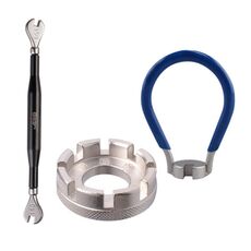 Set di chiavi per raggi per mountain bike in acciaio al cromo molibdeno con chiave blu + argento 8 porte + chiave inglese