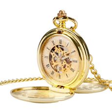 pm240 Orologio da taschino meccanico manuale vintage doppio doppio aperto classico con lettere romane (movimento quadrante oro conchiglia oro)