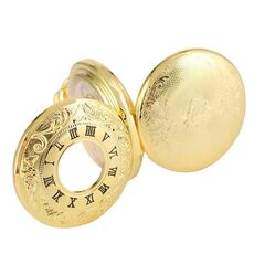 pm240 Orologio da taschino meccanico manuale vintage doppio doppio aperto classico con lettere romane (quadrante in oro con conchiglia in oro con apertura rotonda)