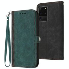 Per Samsung Galaxy S21 Ultra 5G Custodia per telefono in pelle con fibbia laterale doppia pieghevole (verde scuro)