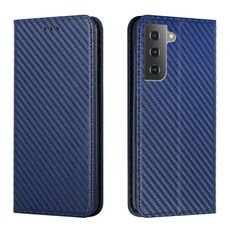 Per Samsung Galaxy S23 5G Custodia in pelle magnetica con struttura in fibra di carbonio (blu)