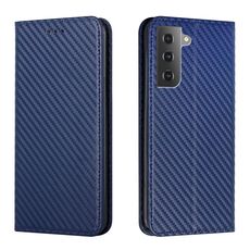 Per Samsung Galaxy S23 + 5G Custodia per cellulare in pelle magnetica con struttura in fibra di carbonio (blu)