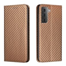 Per Samsung Galaxy S23 + 5G Custodia per cellulare in pelle magnetica con struttura in fibra di carbonio (marrone)