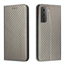 Per Samsung Galaxy S23 + 5G Custodia in pelle magnetica con struttura in fibra di carbonio (grigio)