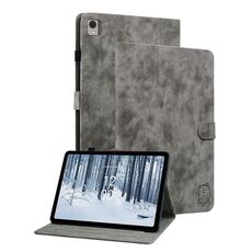Per Nokia T21 Custodia per tablet in pelle con motivo a tigre (grigio)