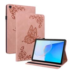 Custodia per tablet in pelle goffrata fiore farfalla per Huawei MatePad SE (oro rosa)