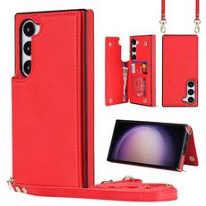 Per Samsung Galaxy S23 5G Borsa a tracolla quadrata con doppia fibbia Custodia in TPU + PU (rosso)