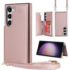 Per Samsung Galaxy S23 5G Borsa a tracolla quadrata con doppia fibbia Custodia in TPU + PU (oro rosa)