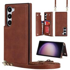 Per Samsung Galaxy S23 5G Borsa a tracolla quadrata con doppia fibbia Custodia in TPU + PU (marrone)